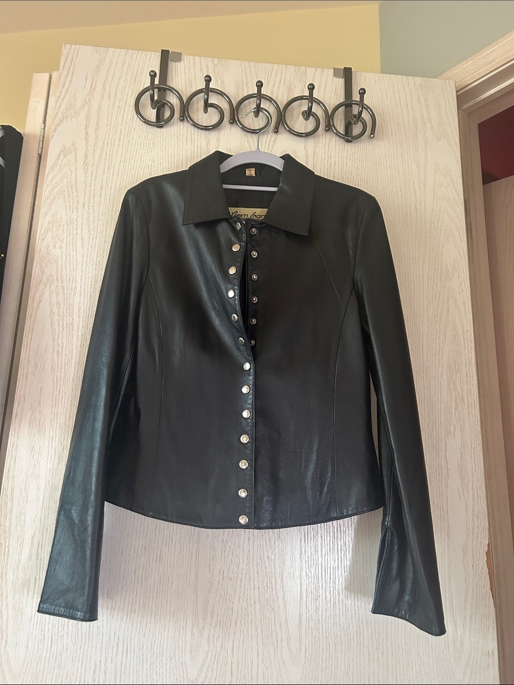 Rem Garson Black Leather Snap-Button Jacket